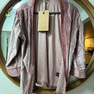 POL Dusty Rose Velvet Jacket with Ruffle Trim